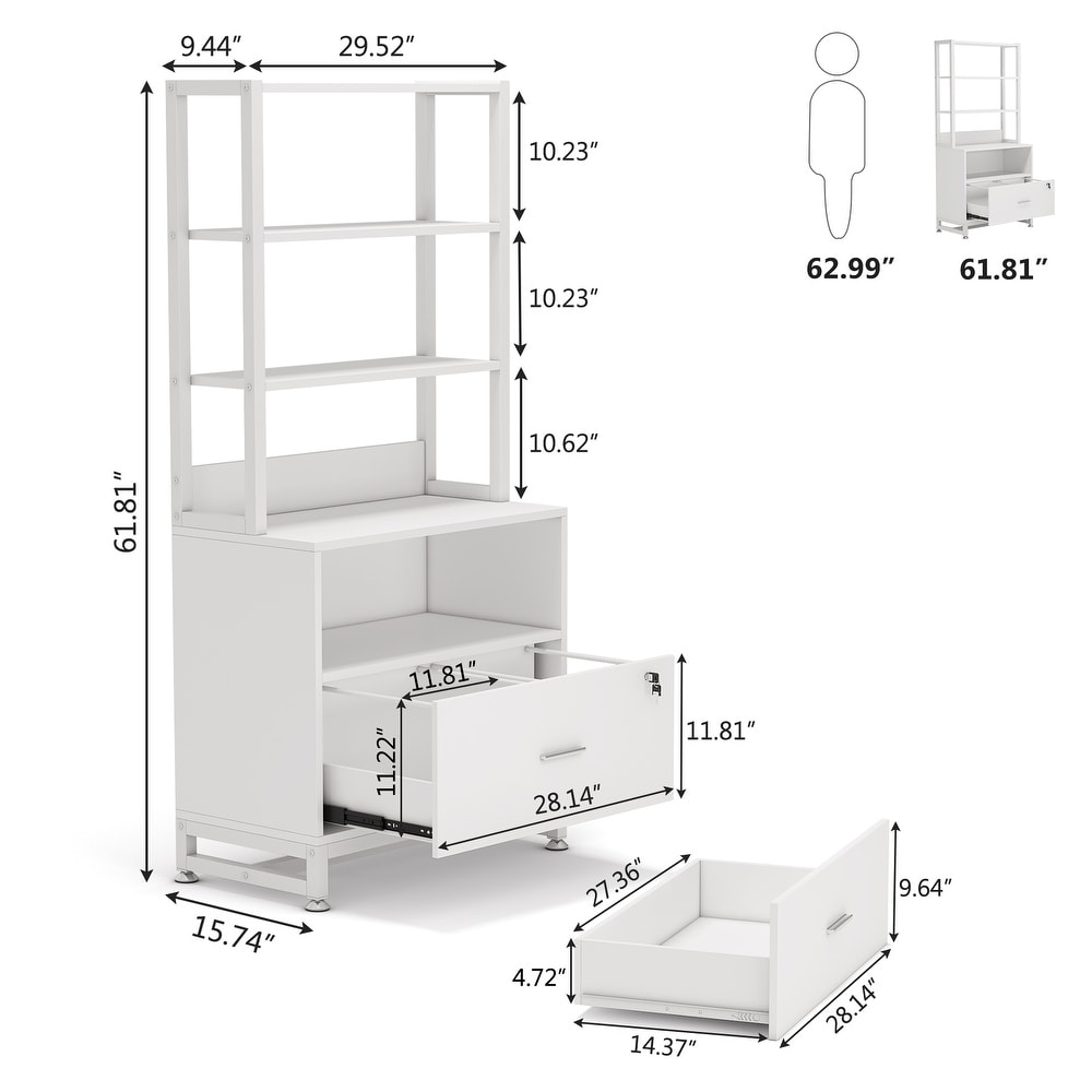 Bookshelf Bookcase with Open Storage Shelves 2 Drawer