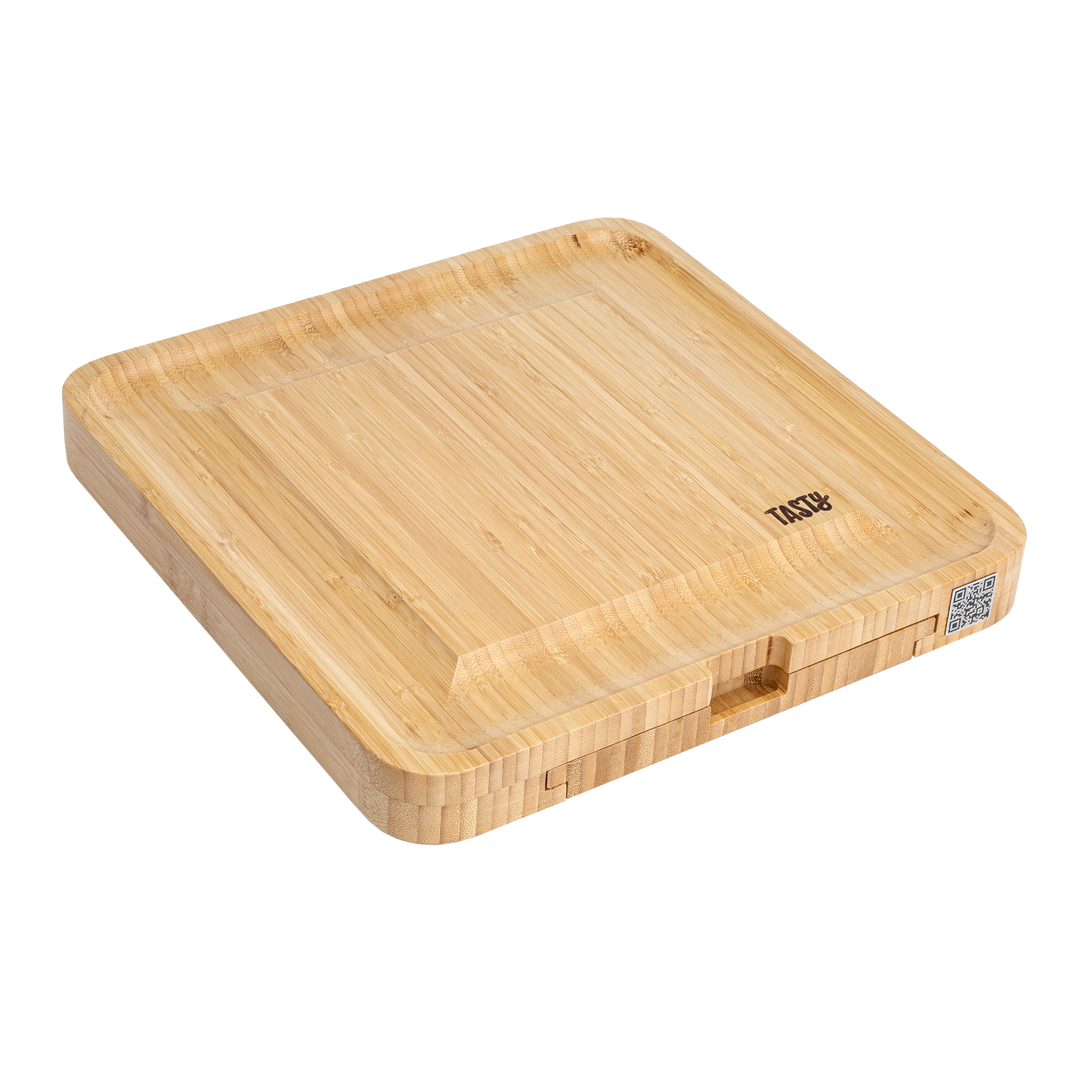 Tasty Natural Bamboo Cheese Board and Charcuterie Tray with Hidden Drawer， Utensils， Markers， and Chalk， 13