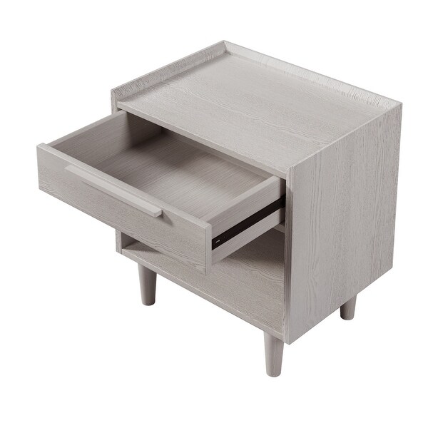 Modern Style Manufactured Wood 1 Drawer Nightstand Side Table with Wood Legs， Stone Gray