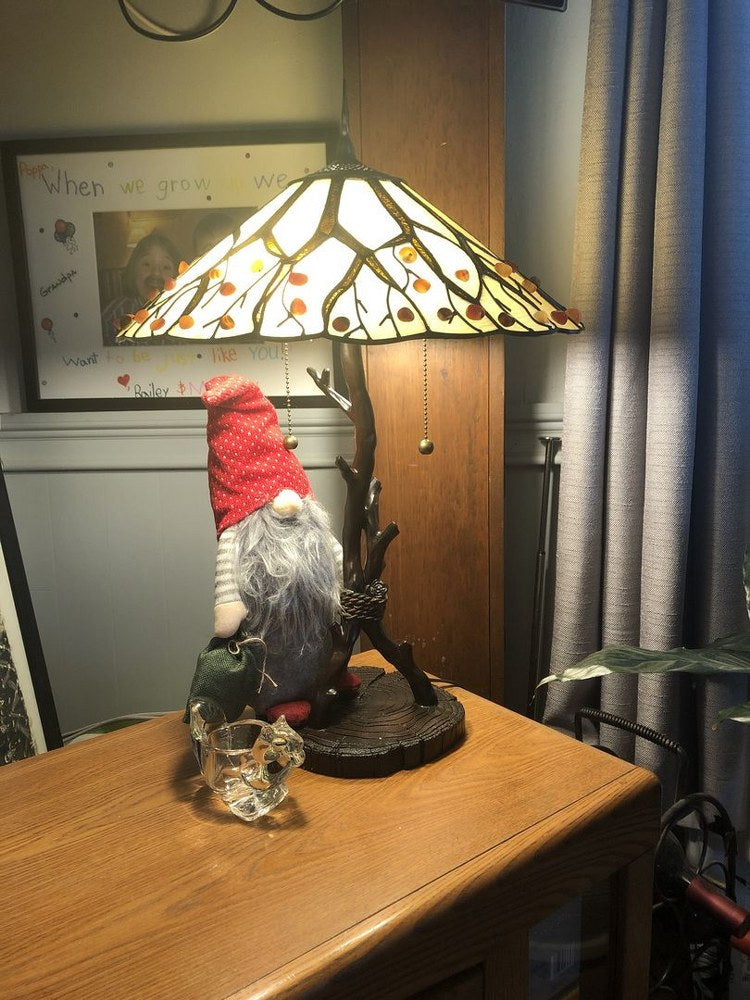 2 Light Craftsman Tiffany Table Lamp with Tree Branch Base and Organic Stained Glass Shade with Agate Stones Bailey Street Home 71-Bel-618810