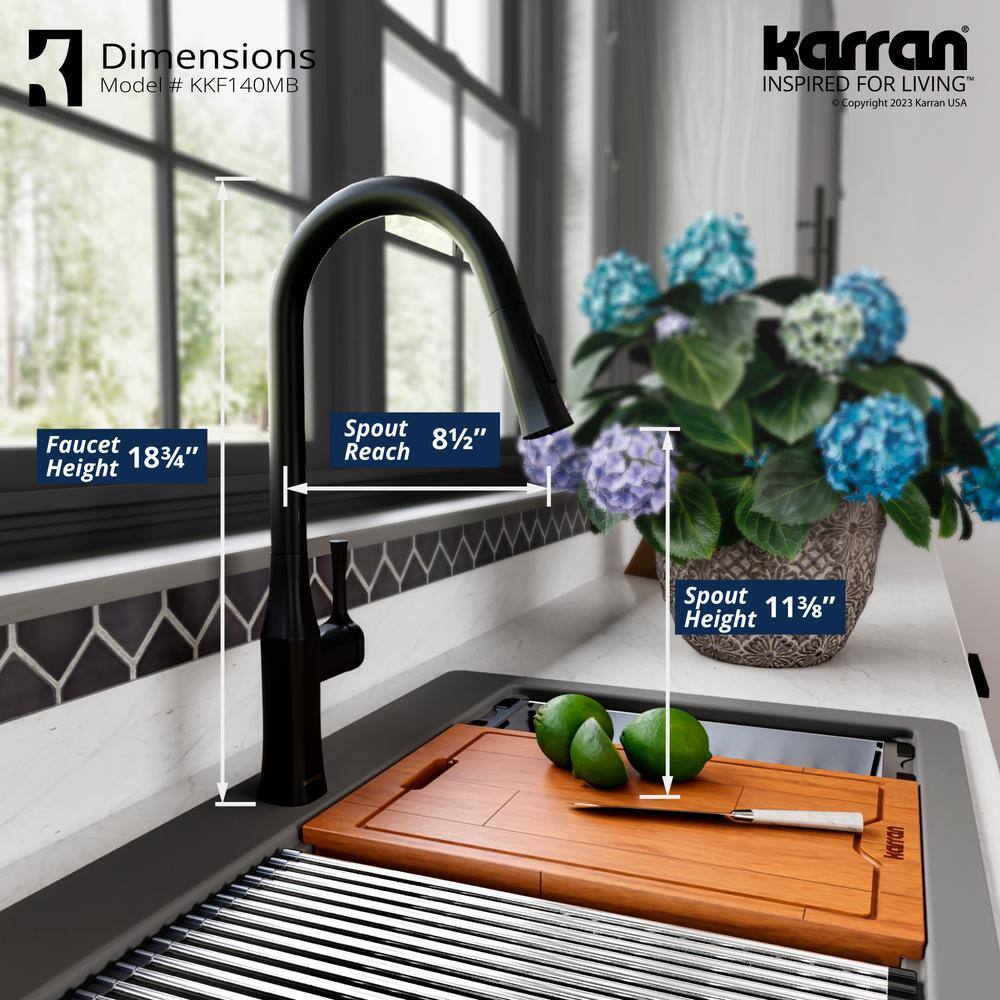 Karran Standerton Single Handle Pull-Down Sprayer Kitchen Faucet in Matte Black KKF140MB