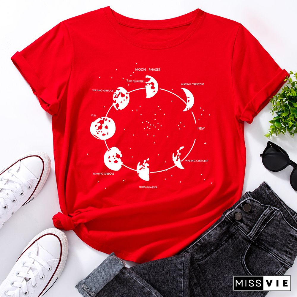 Celestial Moon Phase Cosmos Space T-Shirt Funny ShirtsFor Women Female Graphic Tee Short Sleeve Summer Shirts Tops Shirt Gift