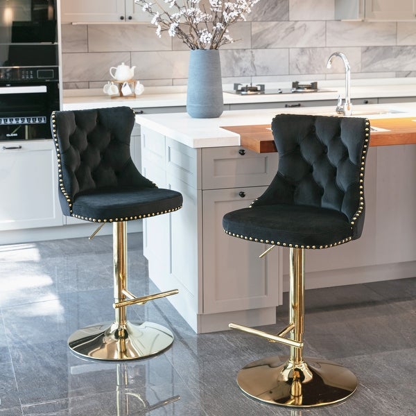 Modern Upholstered Bar Stools with Backs Comfortable Tufted for Home Pub and Kitchen Island(Set of 2)