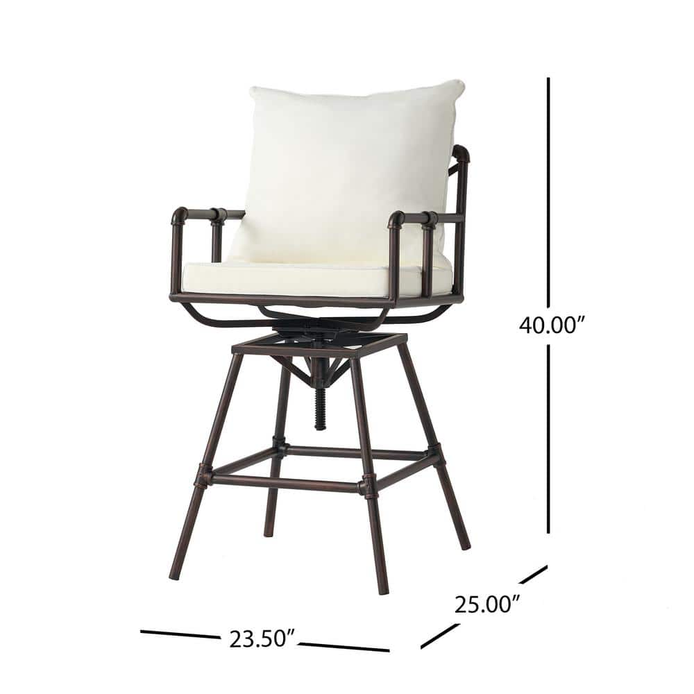 Noble House Jacoby Swivel Metal Outdoor Bar Stool with Beige Cushion 6460