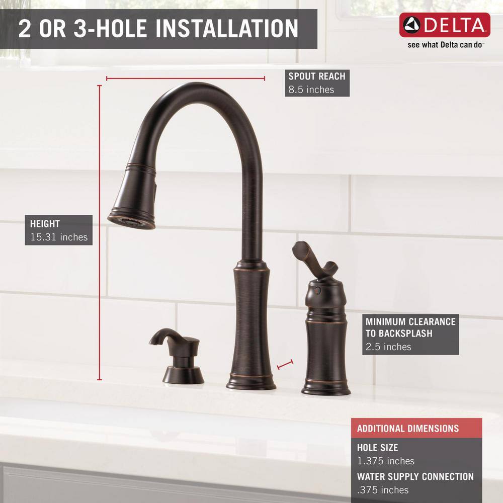 Delta Lakeview Single-Handle Pull-Down Sprayer Kitchen Faucet with Soap Dispenser in Venetian Bronze 59963-RBSD-DST