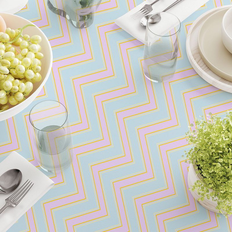 Square Tablecloth， 100% Cotton， 60x60， Easter Chevron