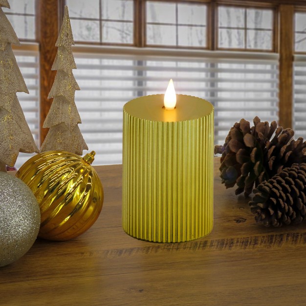 Hgtv Home Collection Georgetown Real Motion Flameless Candle With Remote Gold With Warm White Led Lights Battery Powered 10 In