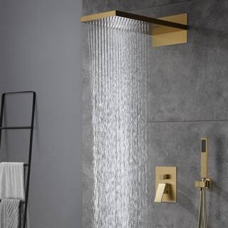 CASAINC 1-Spray Patterns with 2.5 GPM 22 in. Wall Mount Dual Shower Heads in Spot Resist Brushed Gold (Valve Included) M6630-A-22-BG