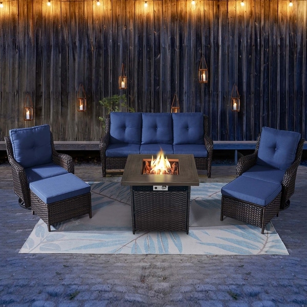 Outdoor Swivel Chairs with Sofa and Fire Pit Table