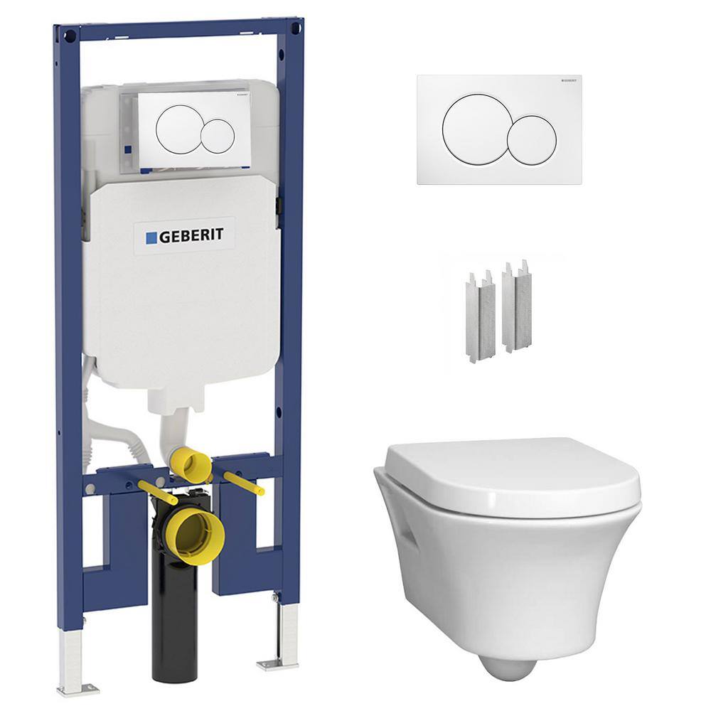 Geberit 2-Piece 0.81.6 GPF Dual Flush Elongated Cossu Toilet in White wConcealed Tank (2x4 Construction) and Dual Flush Plate D23010S0002x4