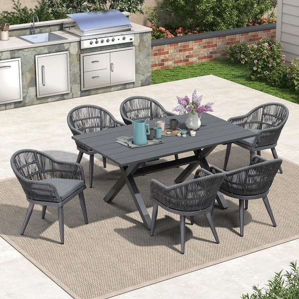 PURPLE LEAF Patio Dining Set with Outdoor Aluminium Dining Table and Woven Rattan Chairs