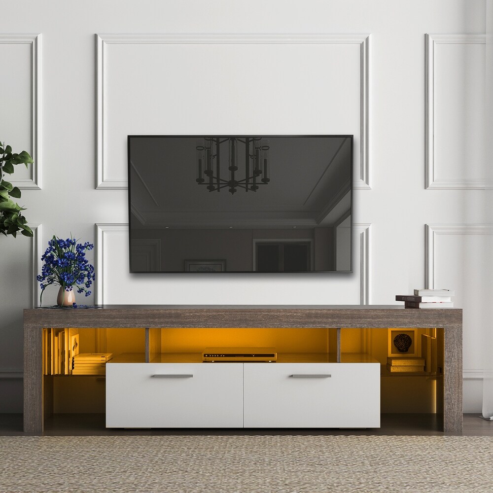 Modern TV Cabinet with 16 Color LED Backlights and Large Storage Drawers for up to 70 Inch TVs