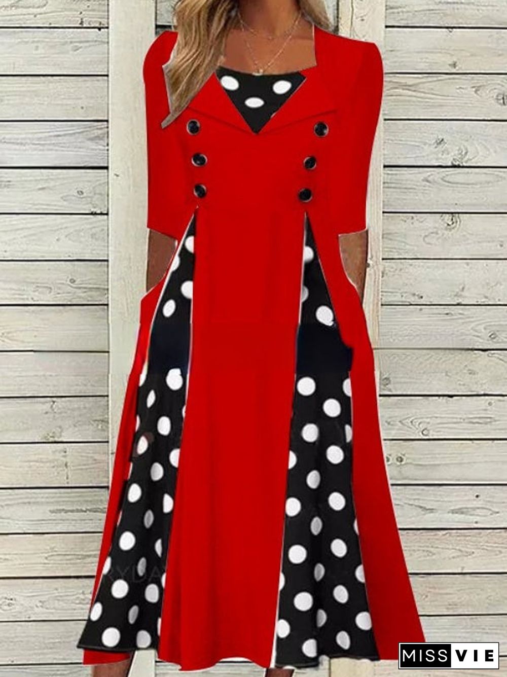 Casual Square Neck Polka Dots Weaving Dress