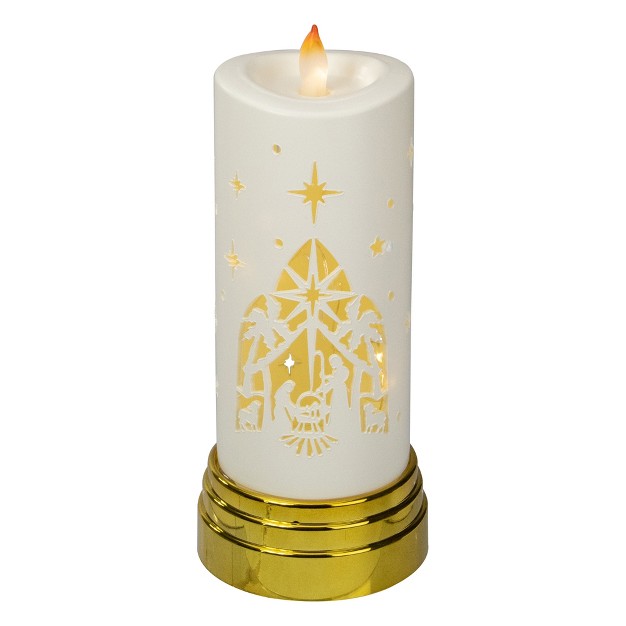 Gold And White Nativity Scene Flameless Candle