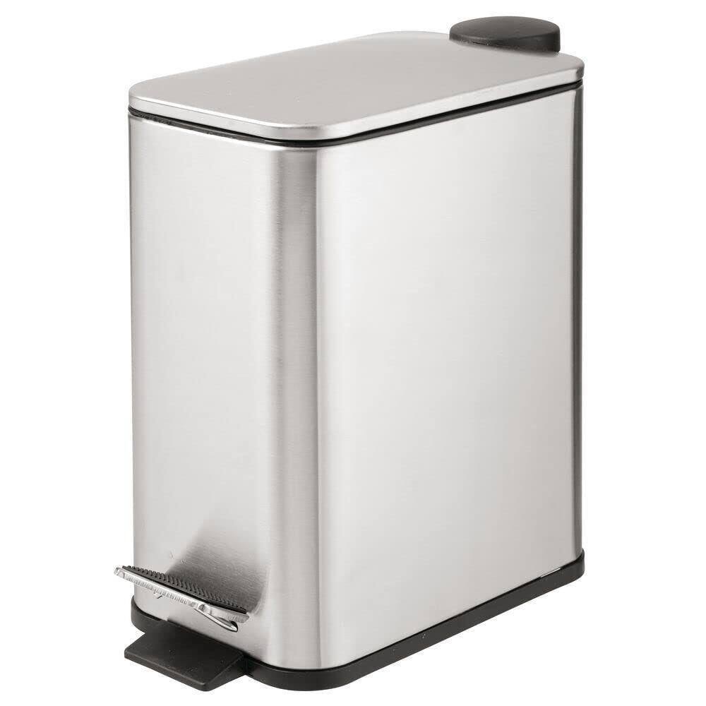 Dracelo 1.3 Gal. Rectangular Small Steel Step Trash Can Wastebasket in Chrome B07TLMRSYN