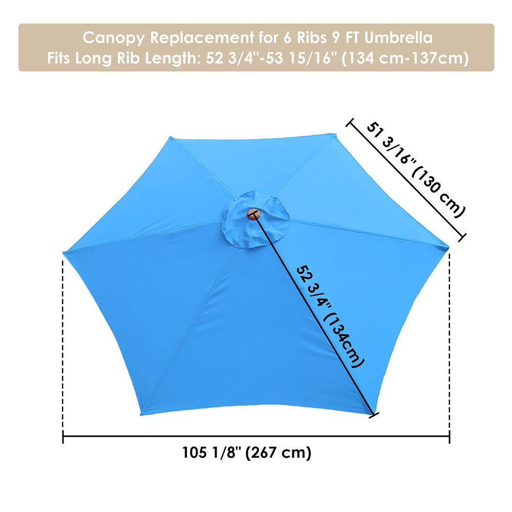 Yescom 9' 6-Rib Outdoor Patio Umbrella Replacement Canopy Multiple Colors