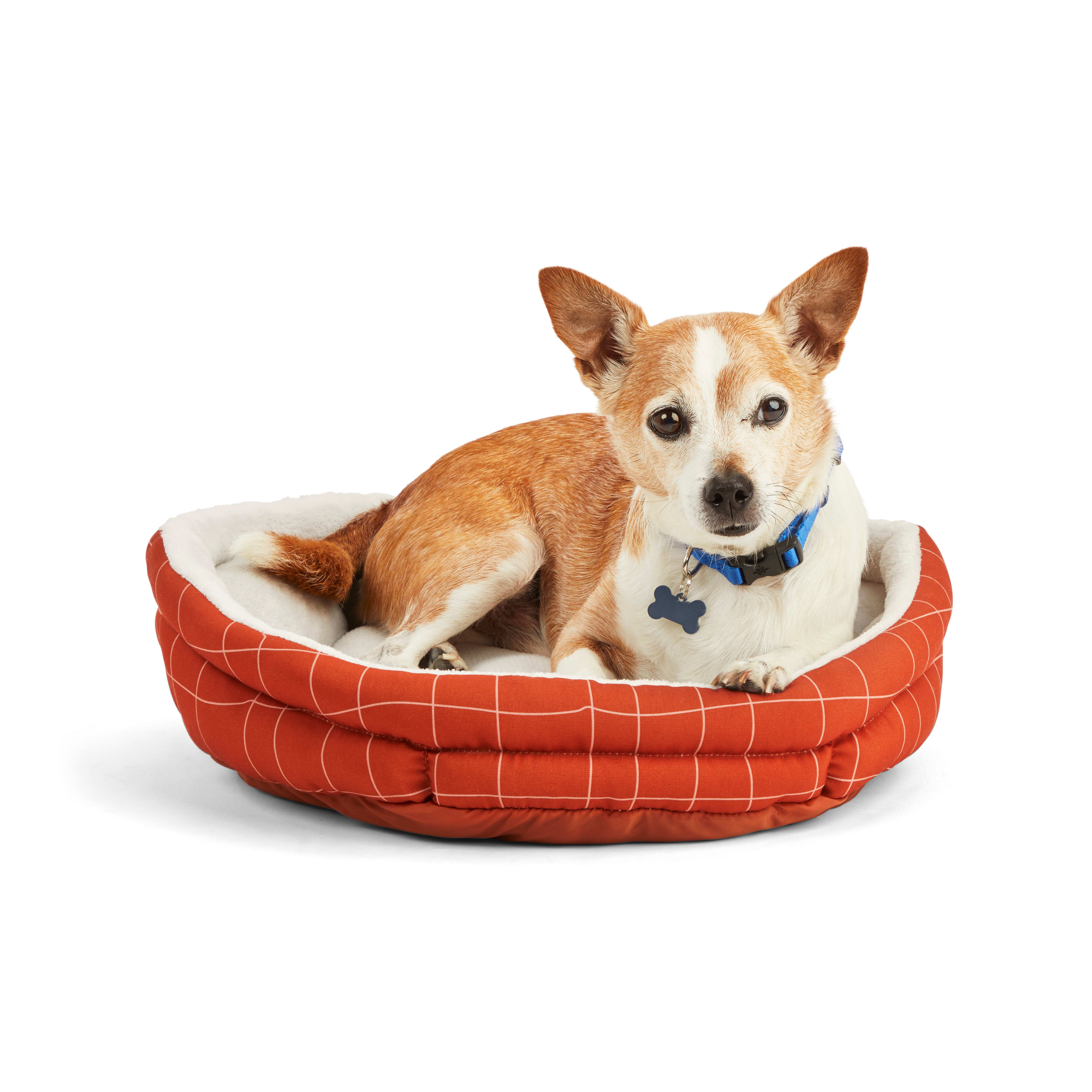 EveryYay Essentials Snooze Fest Brown Windowpane-Print Cuddler Dog Bed， 19