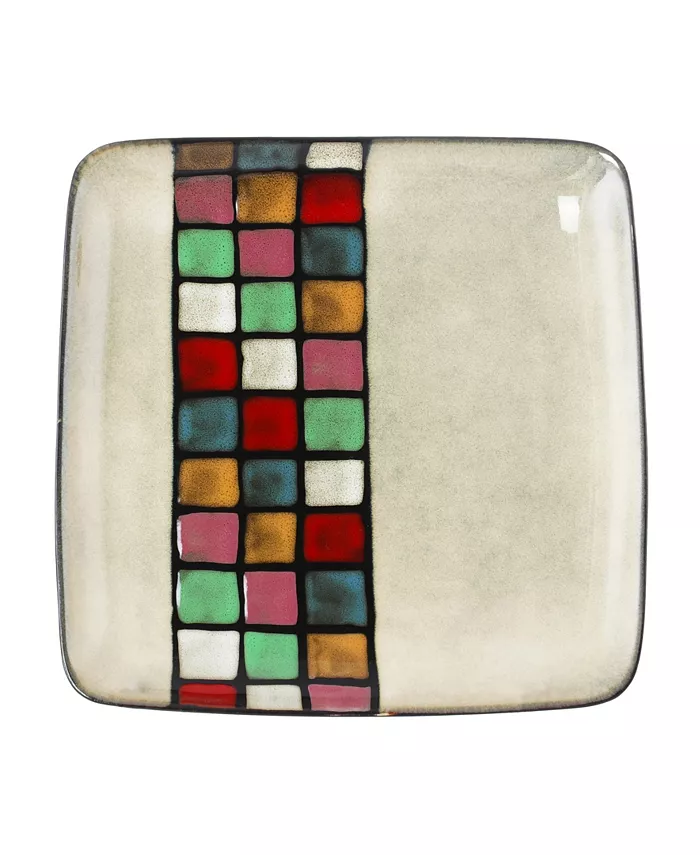 Elama Grace 16 Piece Multicolored Square Stoneware Dinnerware Set Service for 4