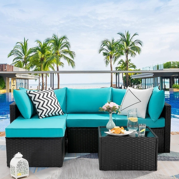 Bossin 5 Pieces Outdoor Patio Furniture Sets Patio Sofa，Outdoor Indoor Wicker Conversation Set with Table