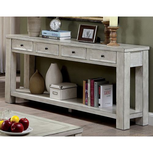 Sofa Table Antique White Rustic Solid wood Storage...