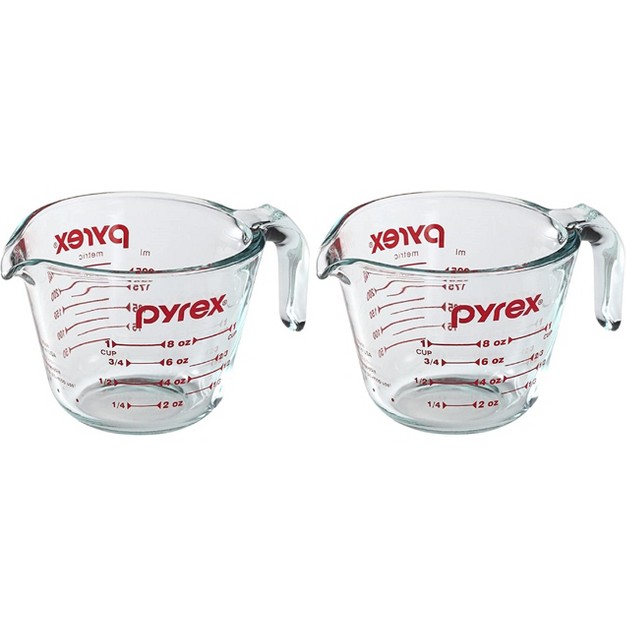 Pyrex Prepware 1 cup Glass Measuring Cup Clear With Red Measurements Pack Of 2 Cups