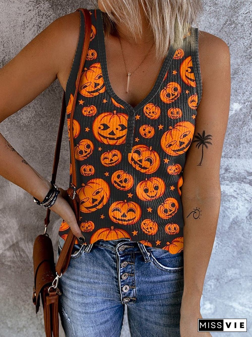 Pumpkin Skull Women's Printed Tank Top