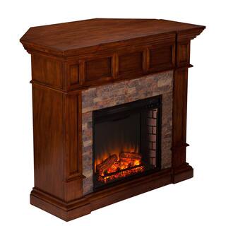 Southern Enterprises Amesbury 45.75 in. W Faux Stone Corner Electric Fireplace in Buckeye Oak HD90565