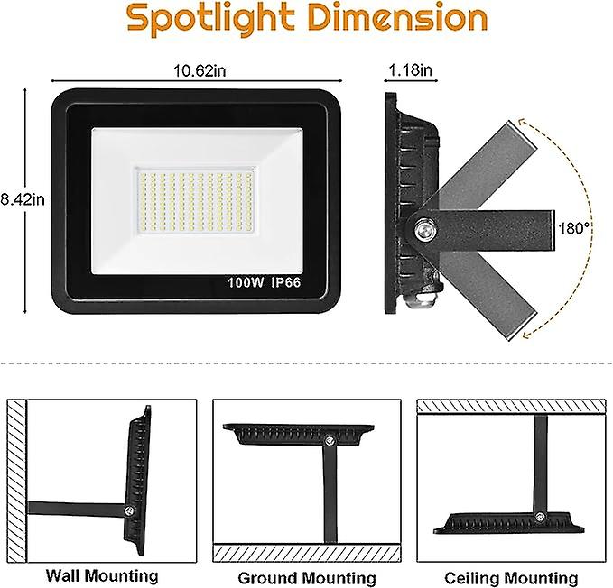 100w Led Floodlight Outdoor 10000lm Safety Light Waterproof Ip65 Wall Light Work Lighting， Cold White 6500k Led Flood Light Outside For Garage