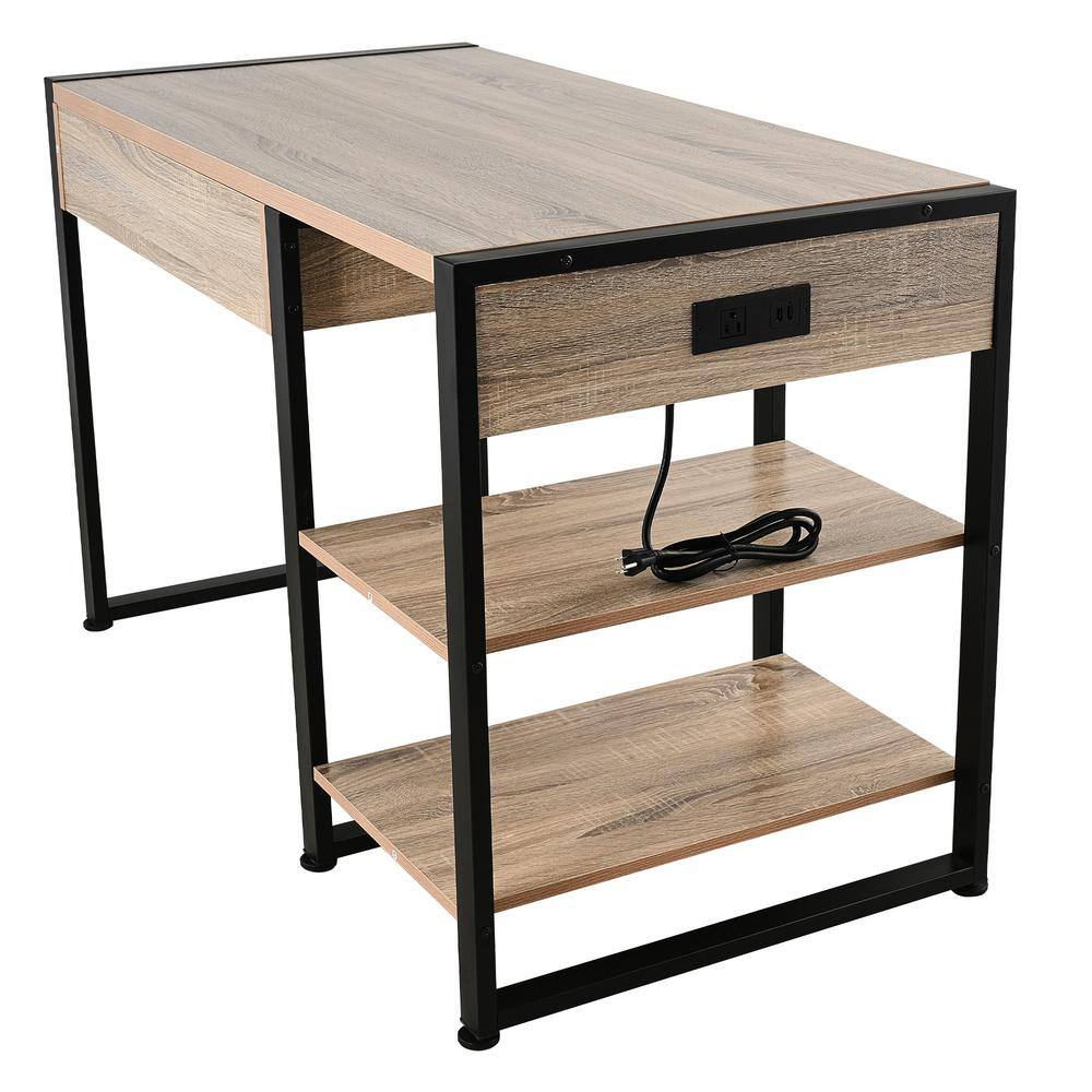 Merra 47 in. Maple 1-Drawer Computer Desk with Removable Shelves and Integrated Charging Station CCD-J001-BR-BNHD-1