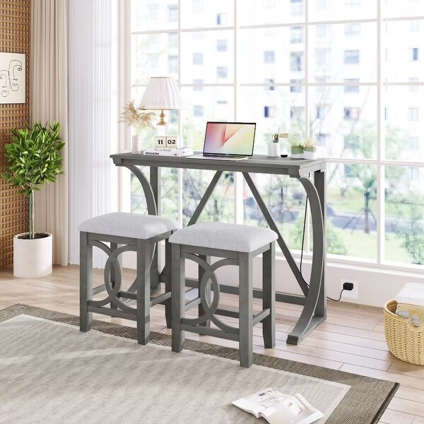 Counter Height Dining Table Set with USB Port and Upholstered Stools