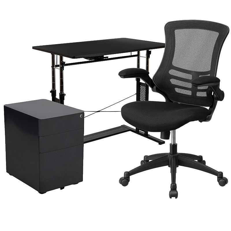 Flash Furniture Work From Home Adjustable Desk， Office Chair and Filing Cabinet 3-piece Set