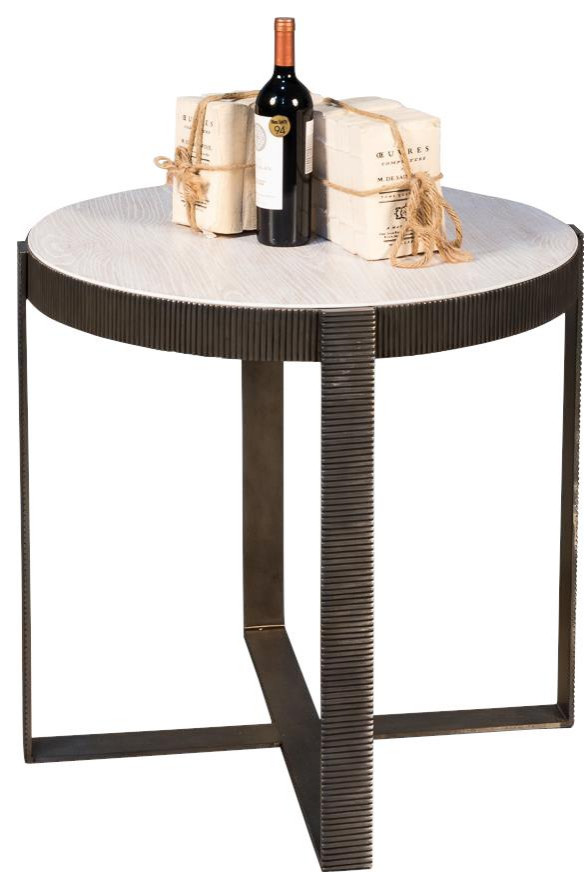 Side Table SARREID Round Antique Silver White Wash White/Cream Walnut   Transitional   Side Tables And End Tables   by EuroLuxHome  Houzz