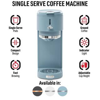 HADEN 1-Cup Single-Serve Sky BlueChrome Coffee Maker with Attachments for Single-Serve Pods and Ground Coffee 75110