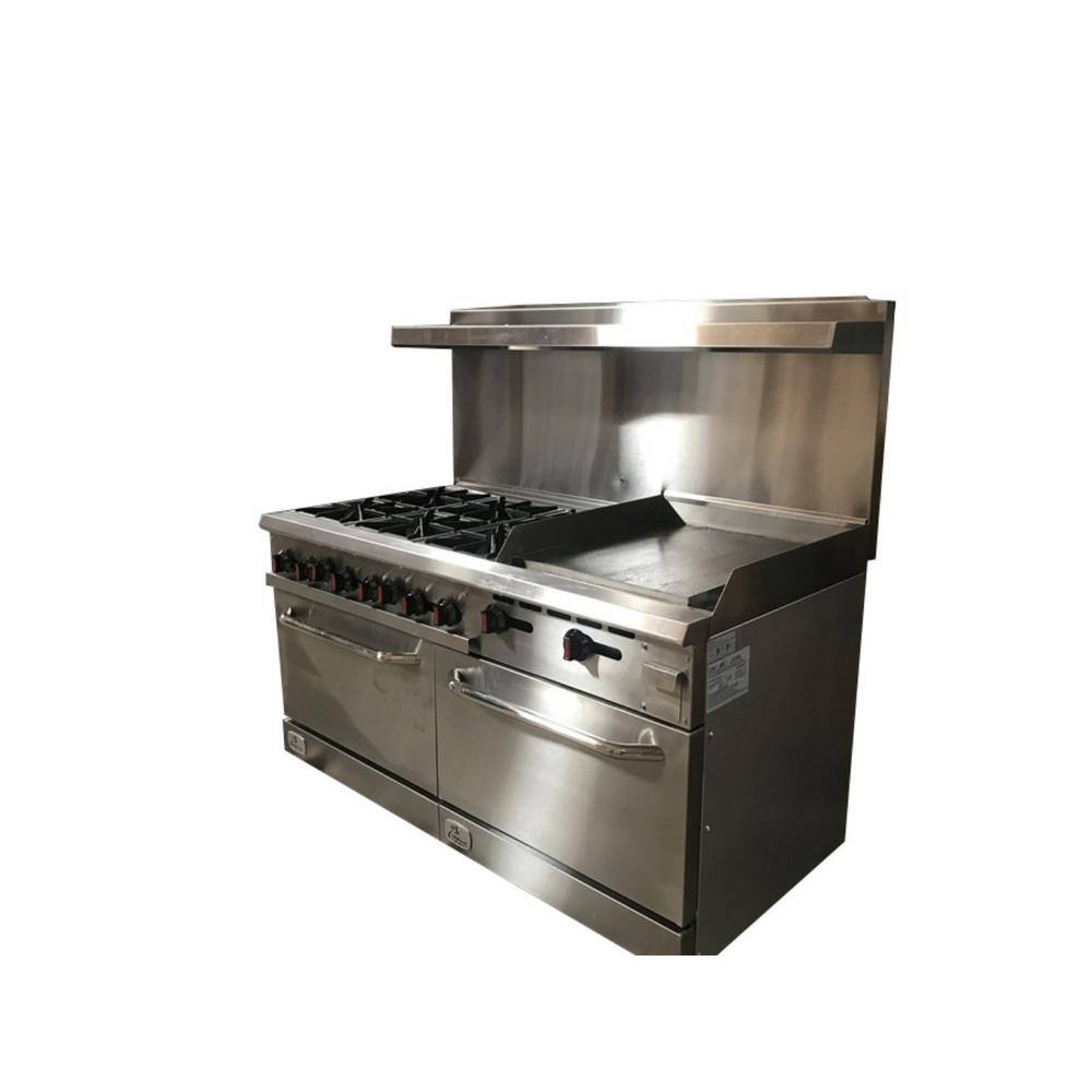 Cooler Depot 60 in. 6 Burner Commercial Double Oven Gas Range and Griddle in. Stainless Steel DXXCD-R6-24G