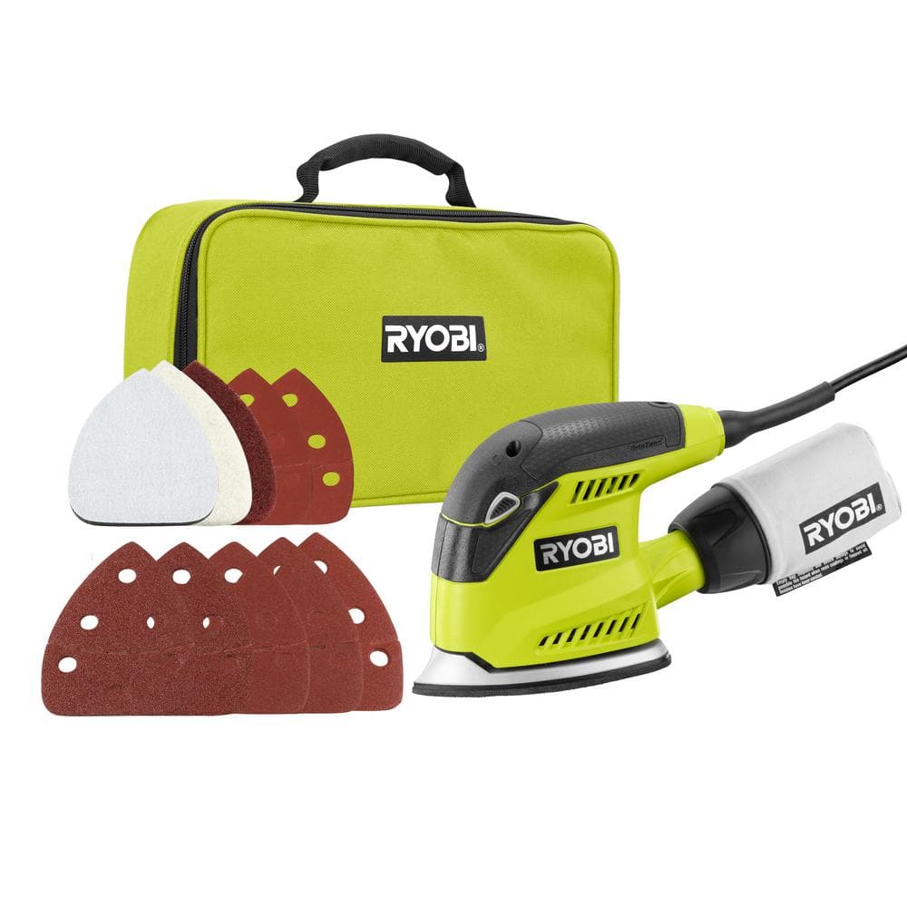 RYOBI 1.2 Amp Corded 5.5 in. Corner Cat Sander with Dust Bag, Sample Sandpaper, and Storage Case CFS1503GK