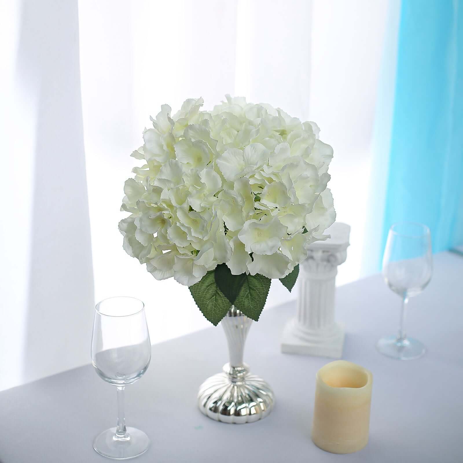 5 Bushes Cream Artificial Silk Hydrangea Flower Bouquets