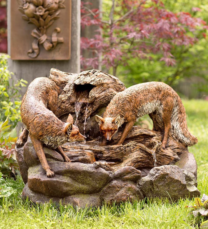 Wind and Weather Lighted Foxes Fountain