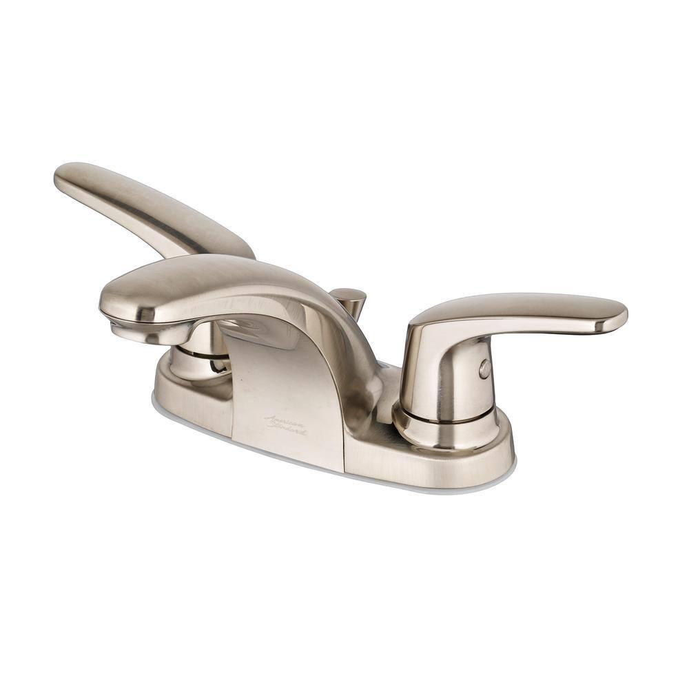 American Standard Colony Pro 4 in Centerset 2Handle LowArc Bathroom Faucet with Metal Drain in Brushed Nickel