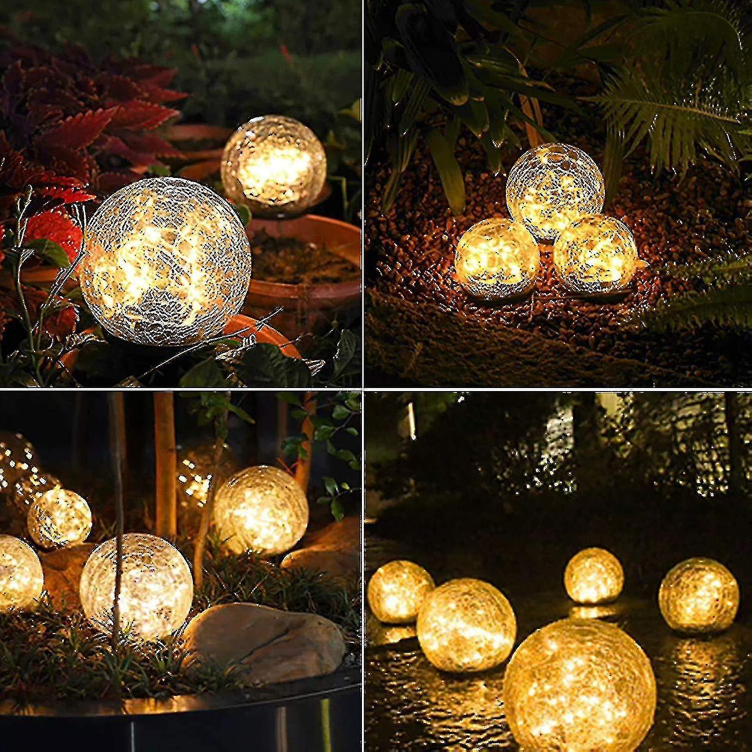 Solar Garden Lights Outdoor Cracked Glass Ball Waterproof Wireless Warm White Led Lamp