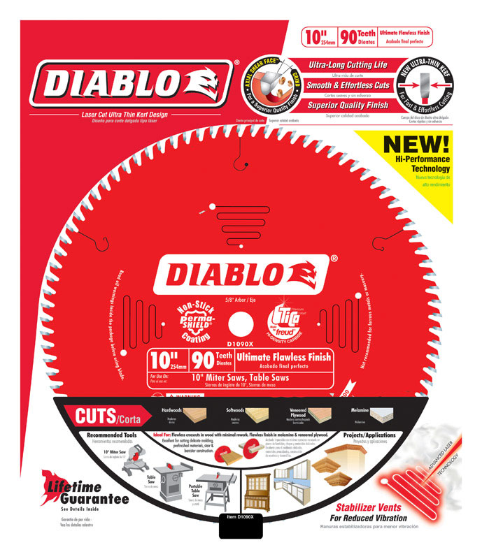 Diablo 10 in. D X 5/8 in. Carbide Circular Saw Blade 90 teeth