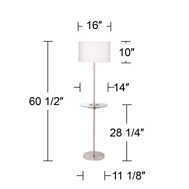 Tall Set Of 2 Brushed Nickel Usb And Outlet Off White Fabric Drum Shade For Living Room