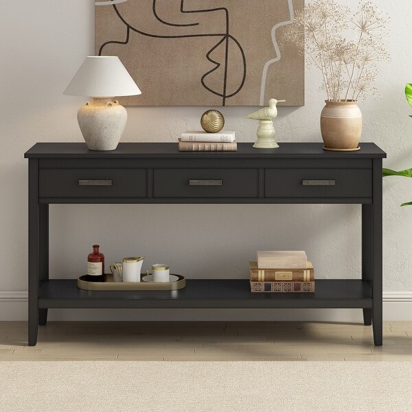 3-Drawer Console Table with 1 Shelf， Classic Entrance Storage Display Table for Entryway， Living Room， Hallway