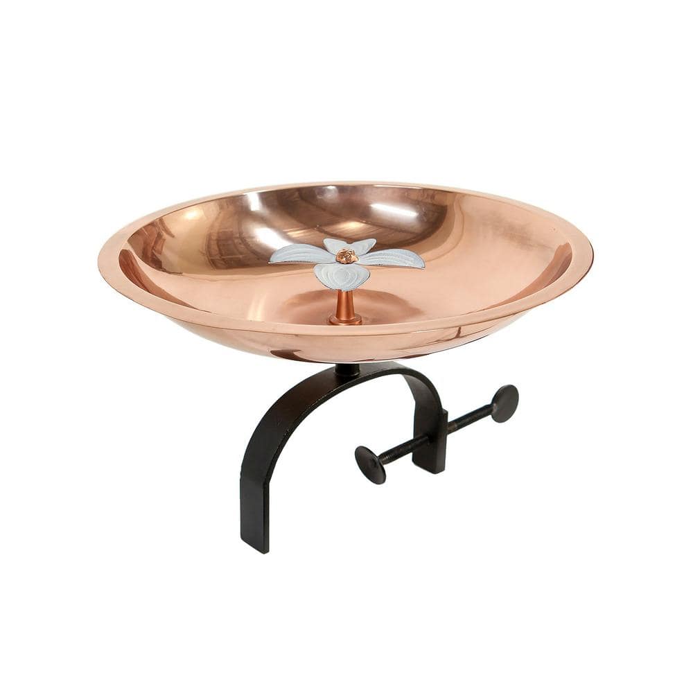 Achla Designs 14.5 in. W Copper Plated and Colored Patina Dogwood Garden Birdbath with Over Rail Bracket BB-08-OR