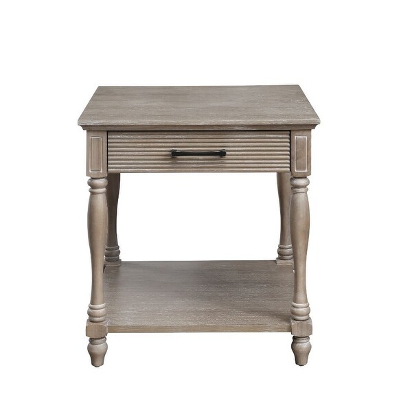 End Table， Antique White 1 Drawer and Open Compartment Wooden Top Wooden Frame with Turned Leg Black Finish