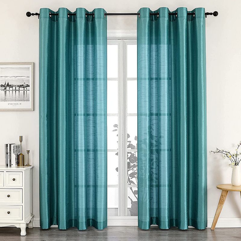 GoodGram Montauk Accents 2 Pack Ultra Luxurious Faux Silk Sheer Grommet Top Curtain Panels