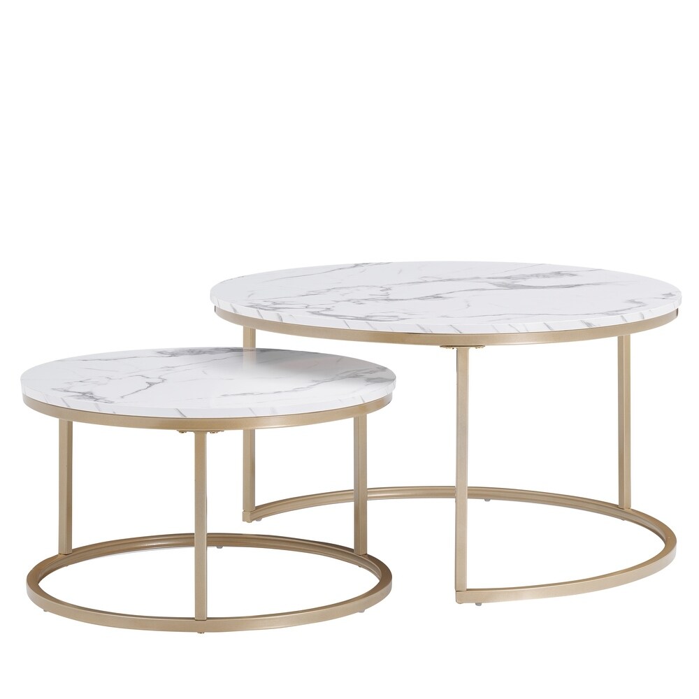 Elegant Marble Style Coffee Table with Iron Frame