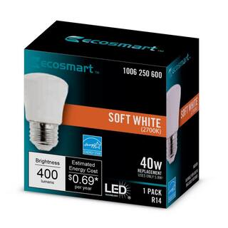 EcoSmart 40-Watt Equivalent R14 CEC Dimmable LED Light Bulb in Soft White 2700K (1-Bulb) A20R1440WT2001