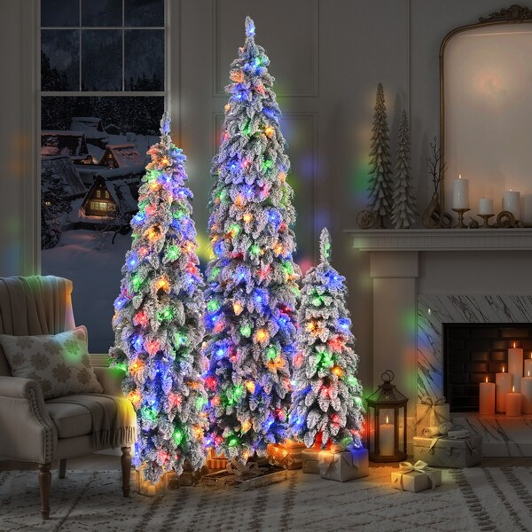 Set of 3 Hinged Xmas Trees with 820 WarmYellow LED Lights and 2539 Branch Tips，PreLit Green Pine Artificial Christmas Tree