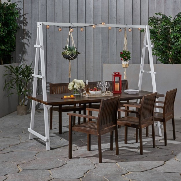 Huckleberry 7pc Acacia Wood And Iron Planter Dining Set