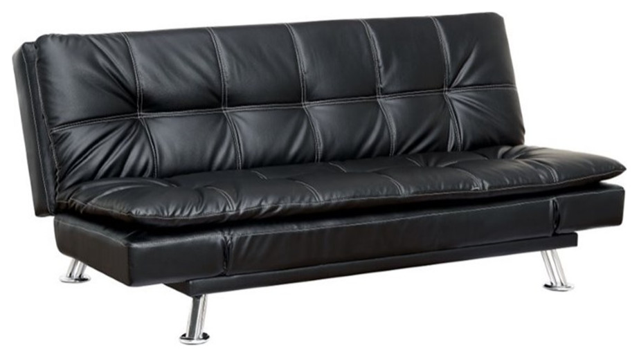 Bowery Hill Contemporary Faux Leather Tufted Sleeper Sofa Bed in Black   Contemporary   Sleeper Sofas   by Homesquare  Houzz